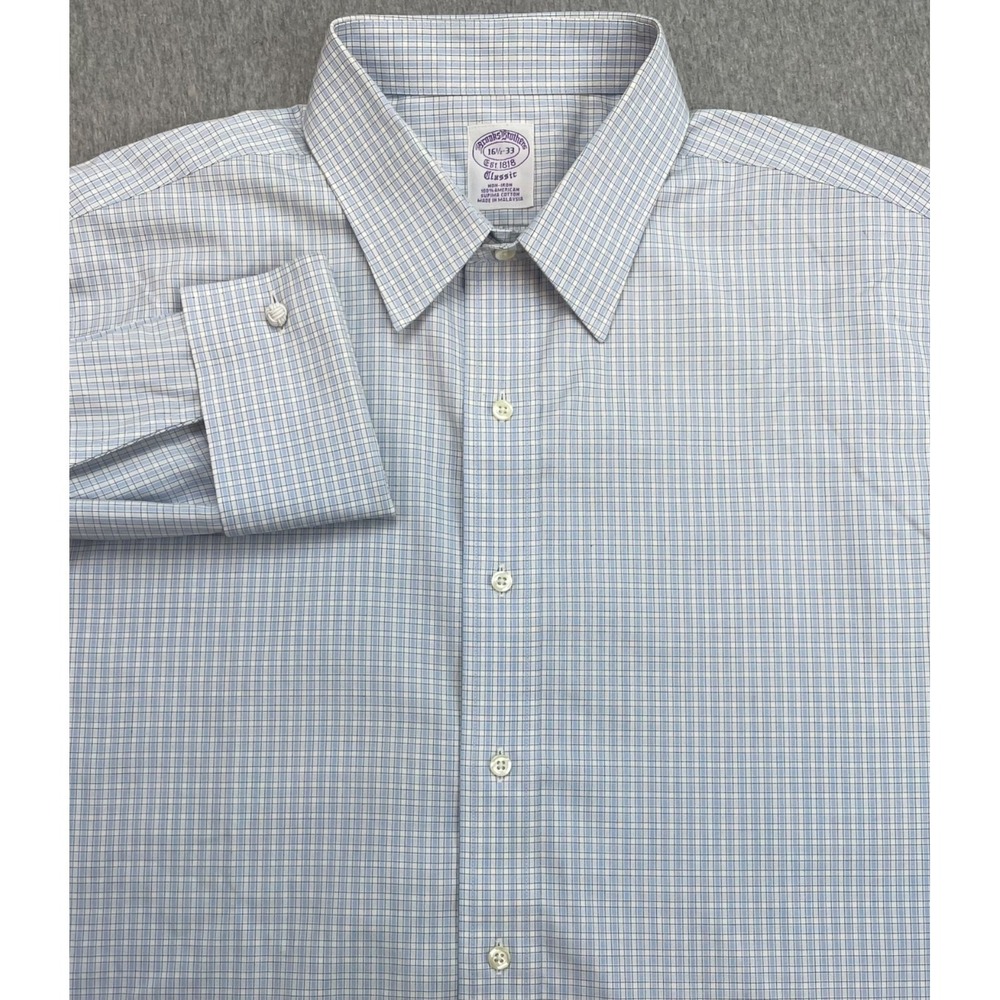 Brooks Brothers Shirt Mens 16.5 - 33 Plaid 100% Supima Cotton French Cuff